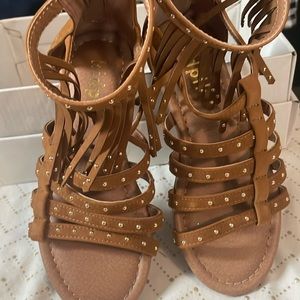 KidPik Brown Studded Sandals with Tassles